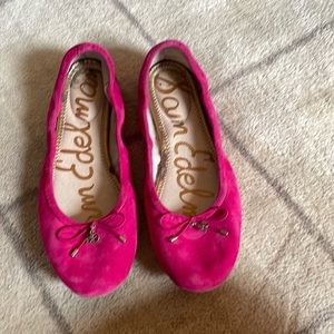 Sam Edelman Women's Hot Pink 'felicia' Logo Bow Appliqué Suede Ballet Flats 8.5